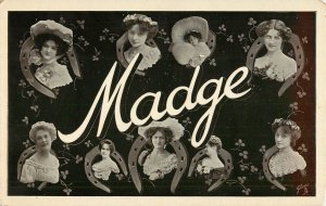 Tuck Large Letter Name Postcard Women in Horseshoes Glosso N 70 Madge