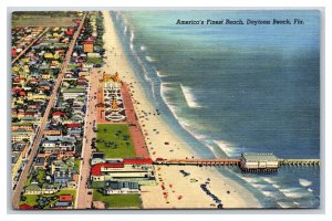 Birds Eye View Americas Finest Beach Daytona Florida FLUnused Linen Postcard W18