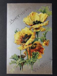 BIRTHDAY Poppies Postcard on Silvered Surface c1907 Postcard by B.B.London