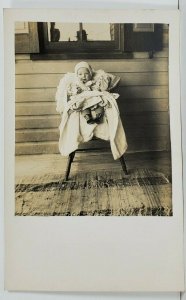 Darling Baby On Porch Layered Clothing Little Gold Ring Real Photo Postcard P12