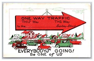 Comic One Way Traffic Jam to Sunday School Be One of Us  UNP Chrome Postcard Y16