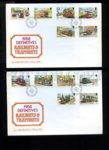 161404 ISLE OF MAN 1988 Definitives RAILWAYS & TRAMWAYS FDCs