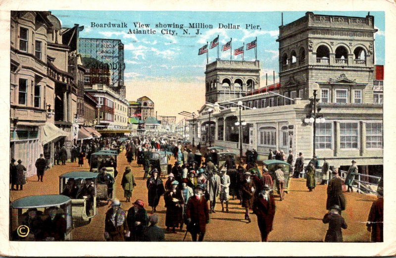 New Jersey Atlantic City Boardwalk View Showing Million Dollar Pier 1925