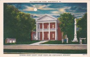 Virginia Martinsville Night Time Scene Showing Henry County Court House And C...
