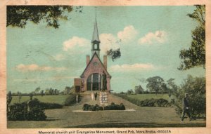 Vintage Postcard 1920's Memorial Church & Evangeline Monument Nova Scotia Canada