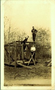 RPPC Men Woman Building A Chicken Coop Construction Real Photo Postcard