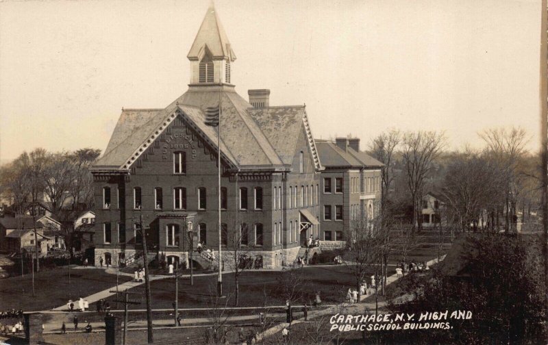 Real Photo Postcard High & Public School Buildings in Carthage, New