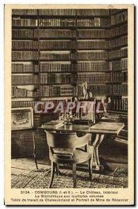 Old Postcard The Interior Castle Combourg The Library Multiple volumes with w...