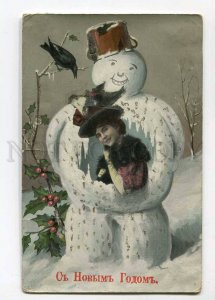 3056746 Lady in Smiling SNOWMAN vintage RUSSIAN PC
