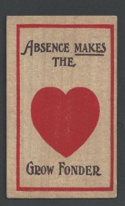 Ca 1908 PPC Absence Makes The Heart Grows Fonder Wooden Card W/UDB