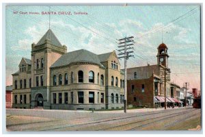 1909 Court House Building Clock Tower Railroad Santa Cruz California CA Postcard