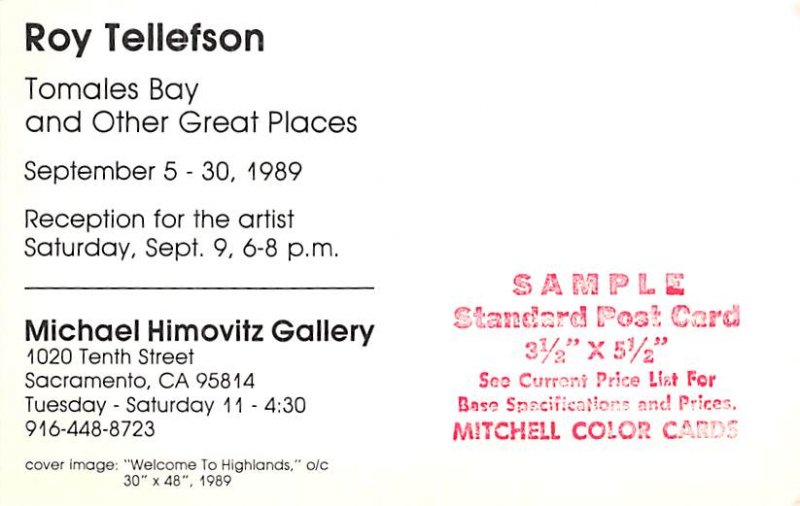 Roy Tellefson, Michael Himovitz Gallery Sacramento, CA, USA Advertising Unused 