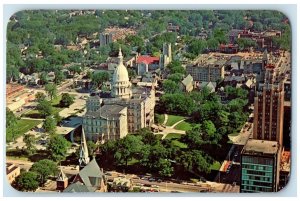 c1960's Aerial View State Capitol Building Lansing Michigan MI Trees Postcard
