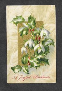 1909 Embossed Postcard Christmas Scene Holly!