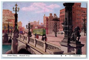 c1920's Nihonbashi Bridge Greater Tokyo Japan Trolley Car Antique Postcard