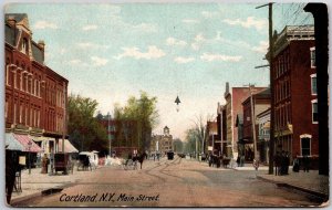 Main Street Cortland New York NY Street View Horse Carriage Buildings Postcard