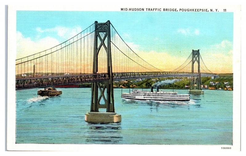 Mid-1900s Mid-Hudson Traffic Bridge, Poughkeepsie, NY Postcard