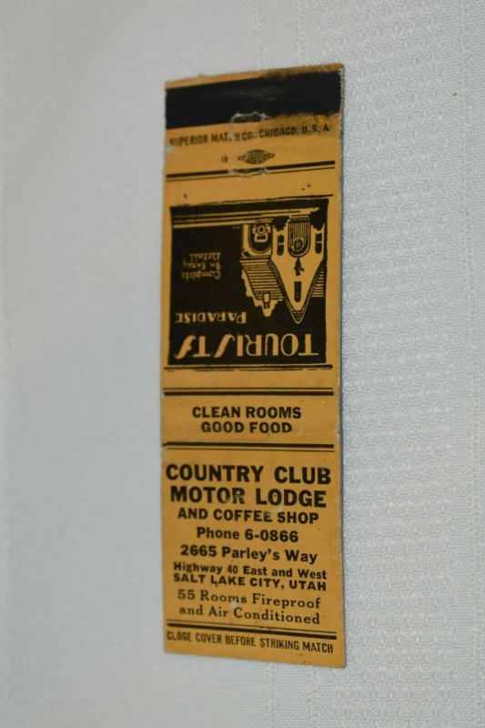 Country Club Motor Lodge and Coffee Shop Utah 20 Strike Matchbook Cover