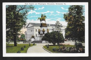 Washington Monument & State Capitol Richmond VA Unused c1920s