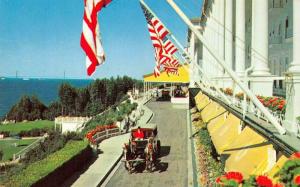 MACKINAC ISLAND, MI Michigan HARBOR & GRAND HOTEL Carriage TWO Chrome Postcards