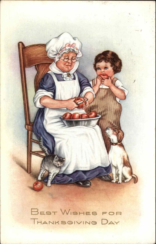 Thanskgiving- Grandma Peeling Apples For Pie - Little Boy Whitney Postcard