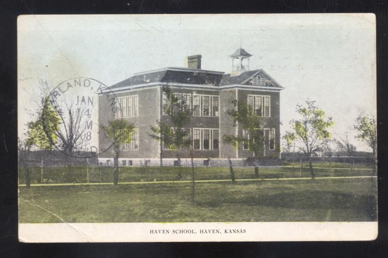 HAVEN KANSAS HAVEN SCHOOL BUILDING ANTIQUE VINTAGE POSTCARD