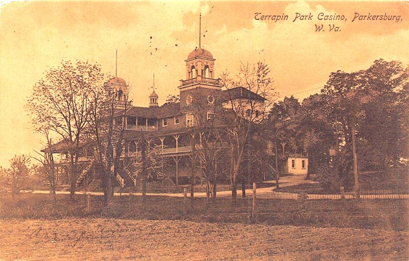 PARKERSBURG WEST VIRGINIA~TERRAPIN PARK CASINO~1907 MOSS BOOKSTORE PHOTO POSTCRD