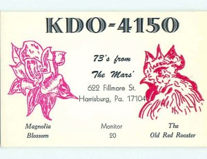rooster CHICKEN - QSL CB HAM RADIO CARD Harrisburg Pennsylvania PA t8704