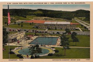 Postcard Legion Pool Civic Auditorium Fred Johnson Park Kingsport TN