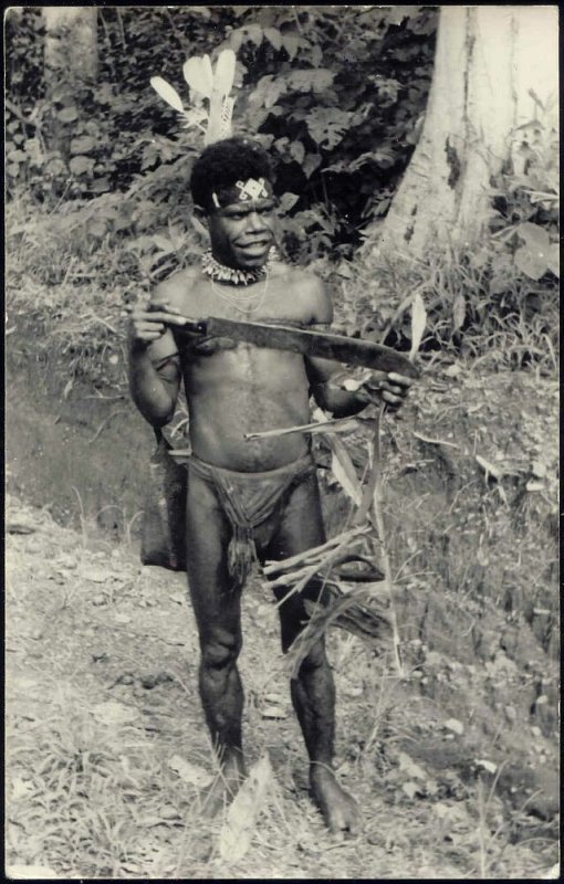 New Guinea, Native PAPUA Warrior with Machete (1950s) RPPC
