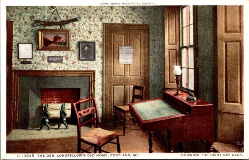 Vintage Maine Postcard - Portland, ME - Wadsworth-Longfellow House - The Den