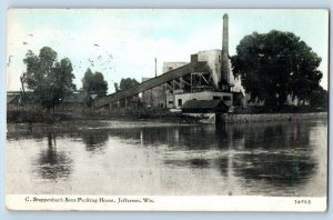 Jefferson Wisconsin Postcard Stoppenbach Sons Packing House Building Lake 1918