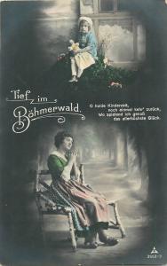 Tinted PC Bohemian forrest scenes Tief im Bohmerwald woman pray girl doll toy