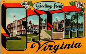 Vtg Salem Virginia VA Large Letter Greetings from 1930s Unused Linen Postcard