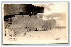 Vintage 1940's WW2 RPPC Postcard Frozen Guns on Navy Battleship - Very Cool