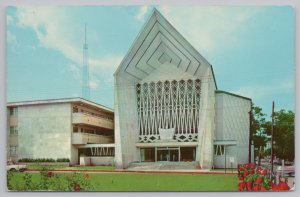 Beautiful First Baptist Church Of Lake Charles LA~Red Flowers~Vintage Postcard