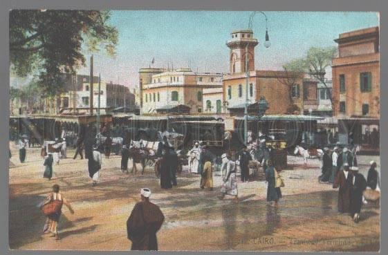 099042 EGYPT Cairo Tramway Terminus Vintage colorful PC