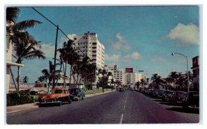 MIAMI BEACH, FL Florida ~ HOTELS on COLLINS AVENUE c1950s Cars  Postcard