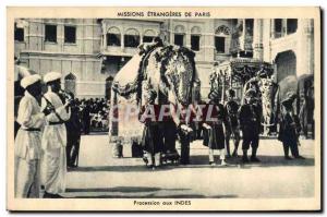 Postcard Old Elephant Foreign Missions of Paris Procession in India