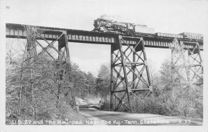 J75/ Kentucky RPPC Postcard c30-50s Railroad Trestle Cline Locomotive 30