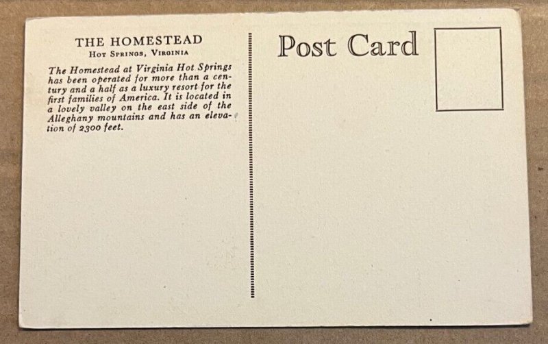 POSTCARD UNUSED - THE HOMESTEAD, HOT SPRINGS, VIRGINIA