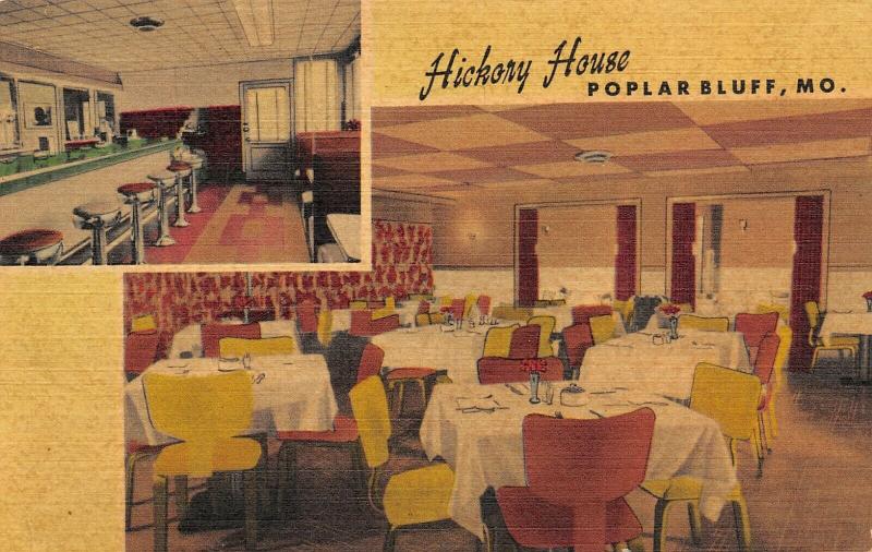 Poplar Bluff MO~Hickory House Diner~Lunch Counter Chrome Bar Stools~1950 Linen  