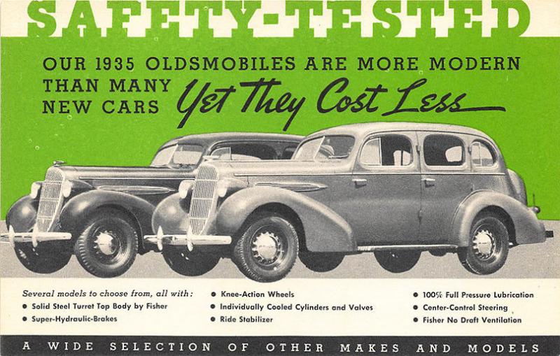 1935 Oldsmobiles New Makes and Models Safety Tested Cars Postcard