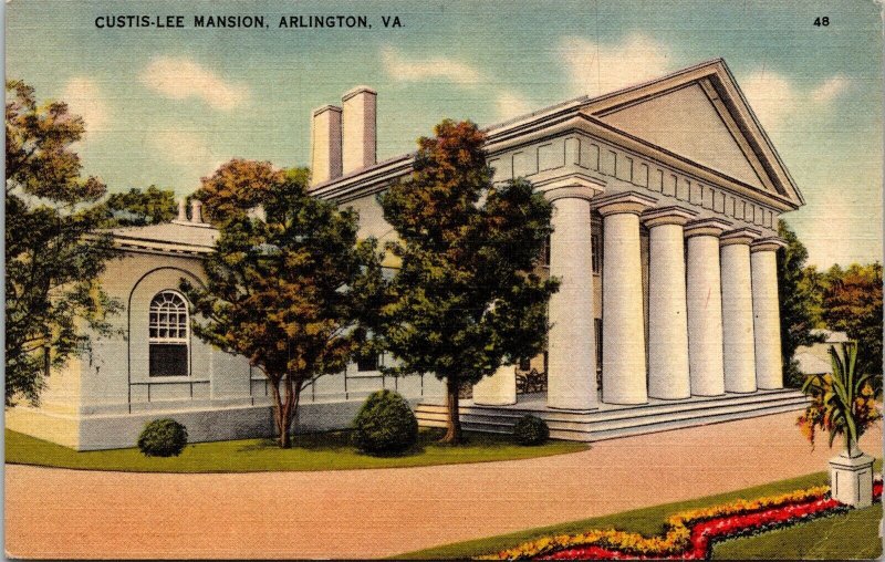 Custis Lee Mansion Arlington VA Virginia Linen Postcard WOB 1c Freedom Stamp 