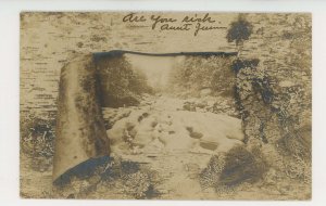 NH - North Woodstock. The Mummies       RPPC  (faux birch bark frame)