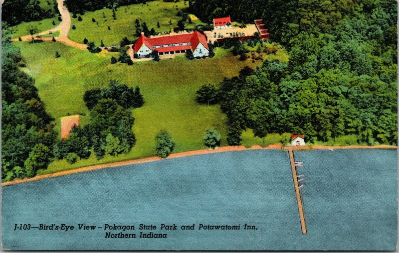 Vtg 1940s Pokagon State Park and Potawatomi Inn Indiana Angola Linen Postcard