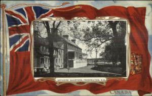 Fredericton NB Officers Quarters Canadian Flag Patriotic Border Postcard jrf