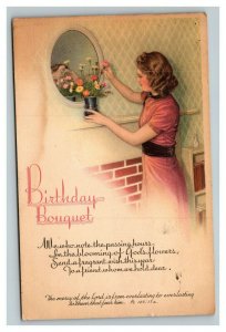 Vintage Early 1900's Postcard Birthday Bouquet Poem NICE Graphics POSTED