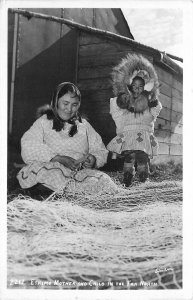 1950s Alaska  Native Eskimo Mother and Child Postcard RPPC Johnston 24-10314