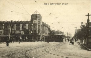 china, DALIAN DAIREN 大连市, Manchuria, Nishi Dori Street, Tram Street Car (1910s)